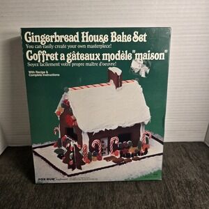 Vintage Gingerbread House Metal Bake Set with Recipe & Instructions Fox Run 1992
